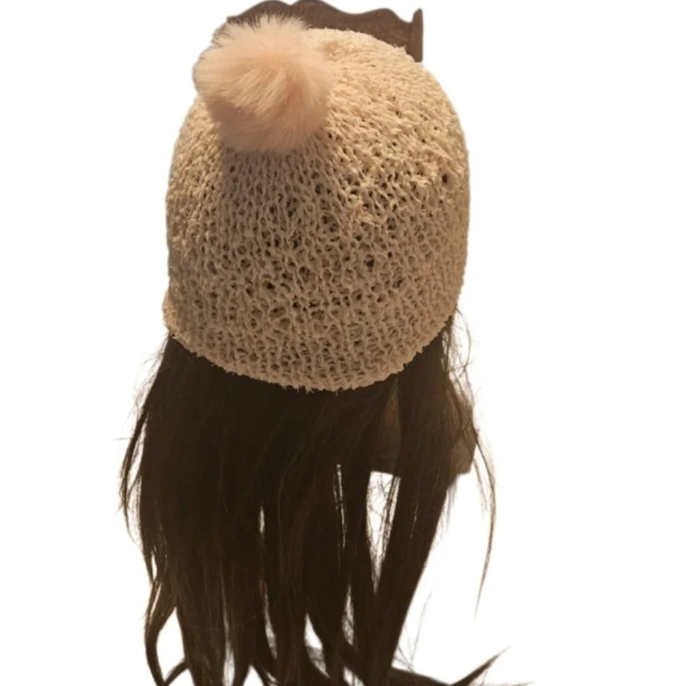Hand Crafted Crochet pom pom beanie pink Paper Lace 73% Nylon 27% polyester soft